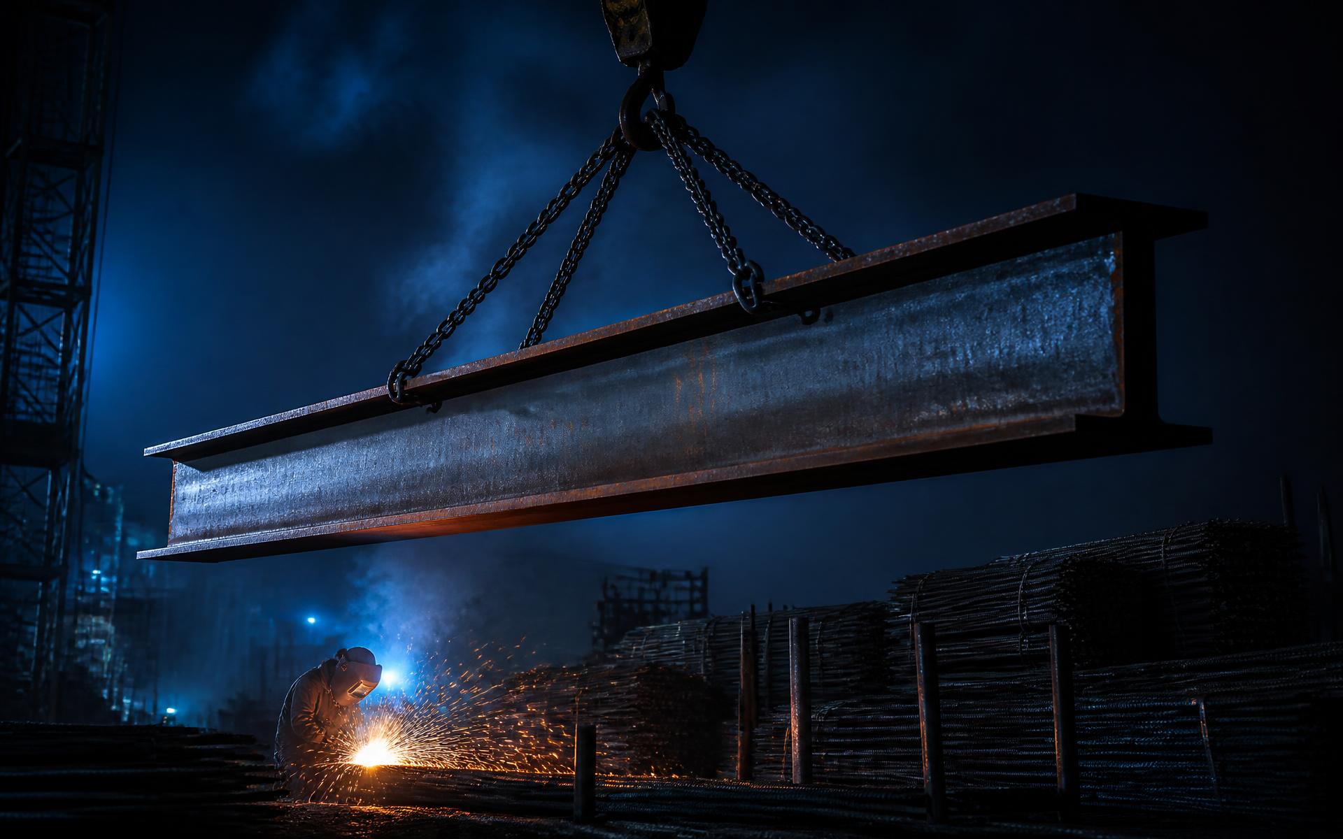Steel beams stacked at the BISJOS yard